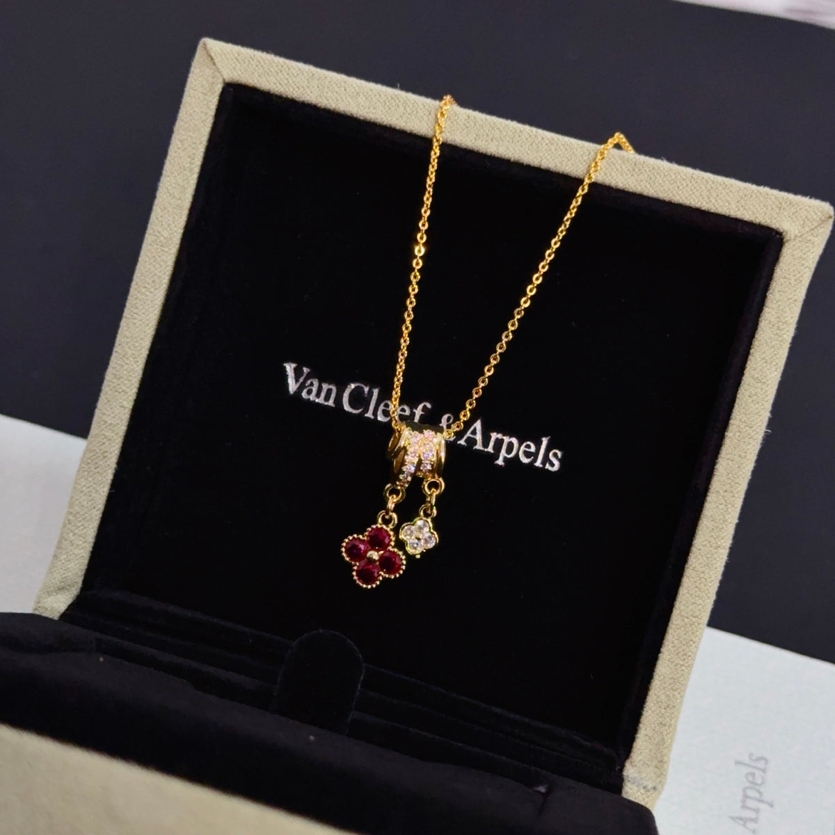 gold crystal clover Necklace for women - alternate angle view 6