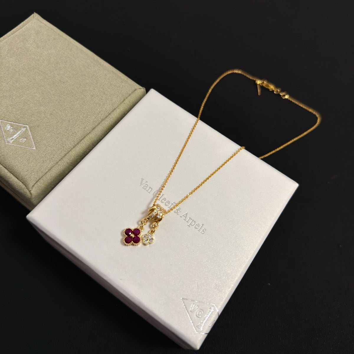 gold crystal clover Necklace for women - alternate angle view 8