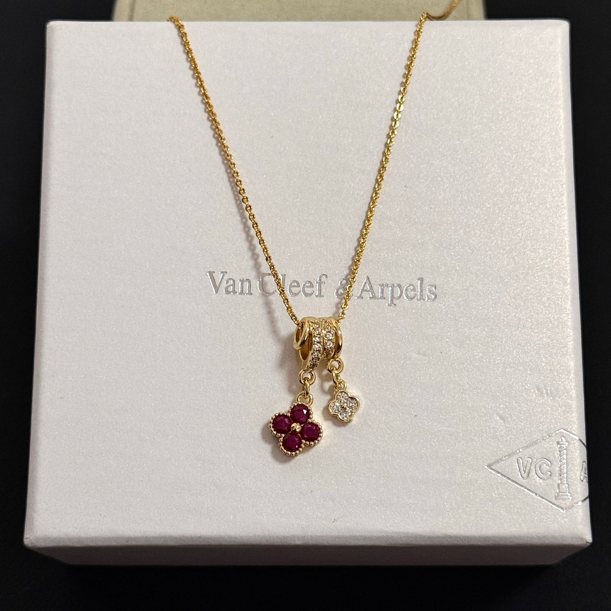 gold crystal clover Necklace for women - alternate angle view 9