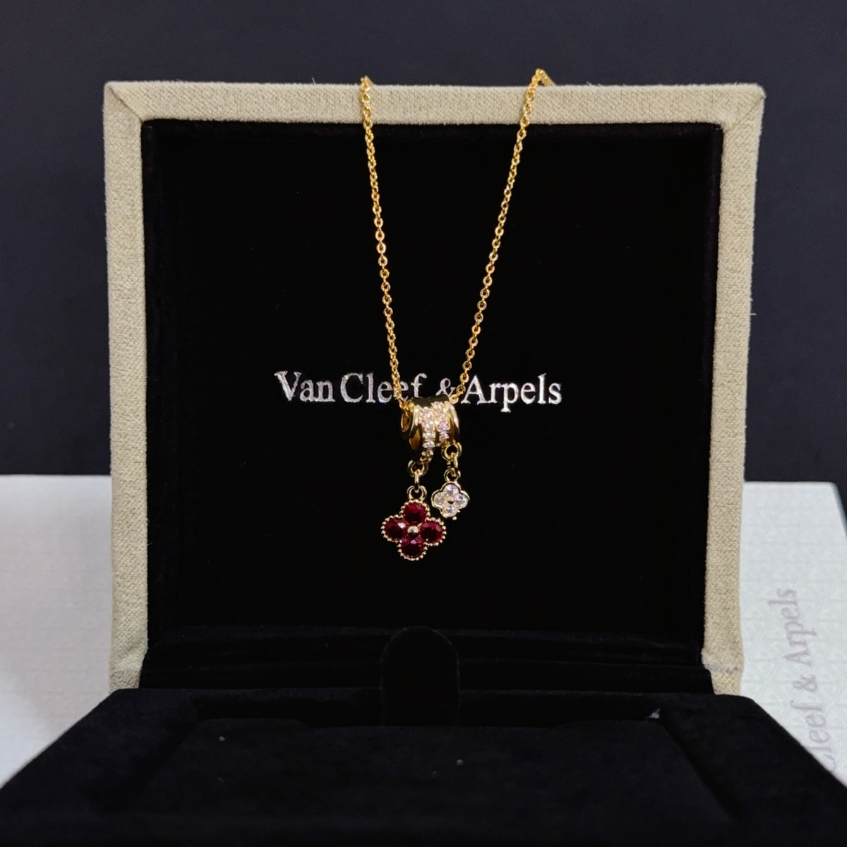gold crystal clover Necklace for women - alternate angle view 5