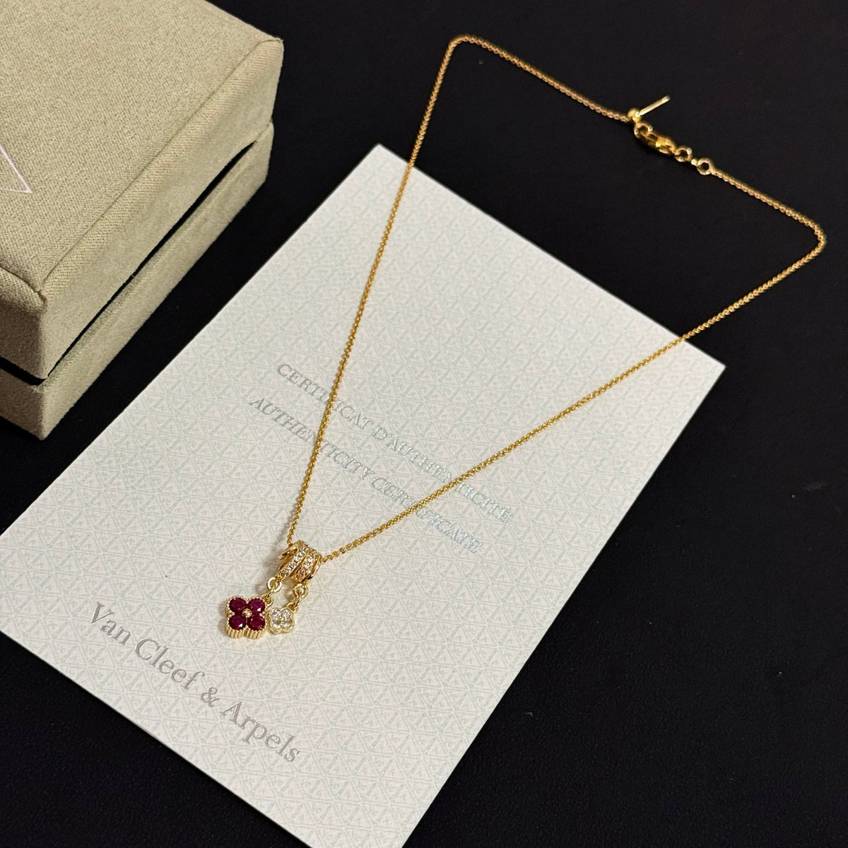 gold crystal clover Necklace for women - alternate angle view 7