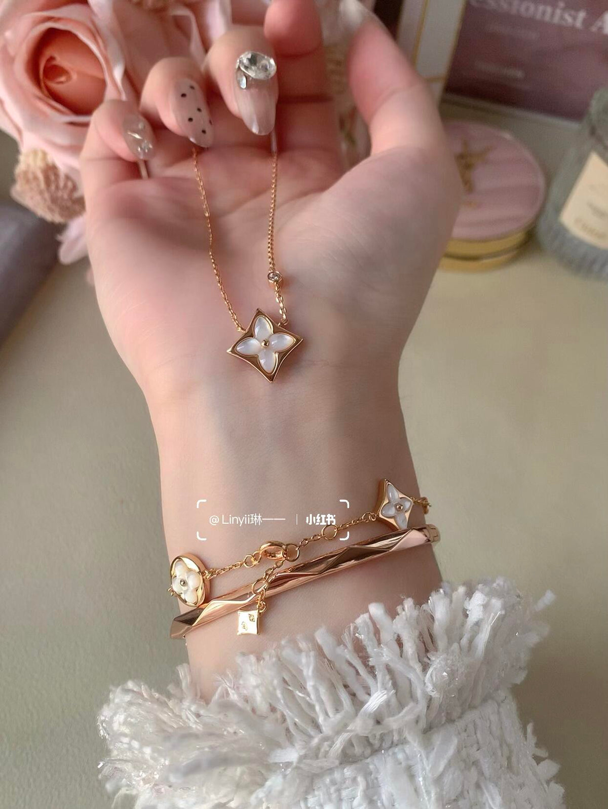 rose gold brass rose Bracelet for women - alternate angle view 8