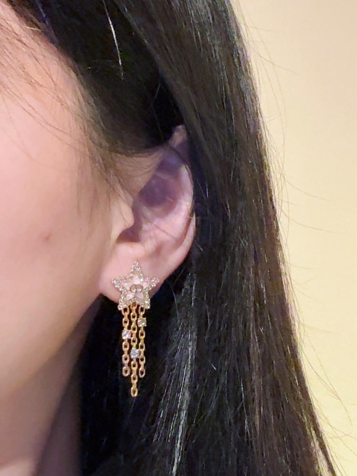 pink brass tassel Stud Earrings for women - alternate angle view 12