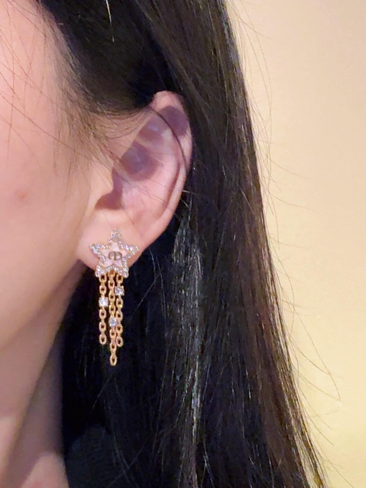pink brass tassel Stud Earrings for women - alternate angle view 10