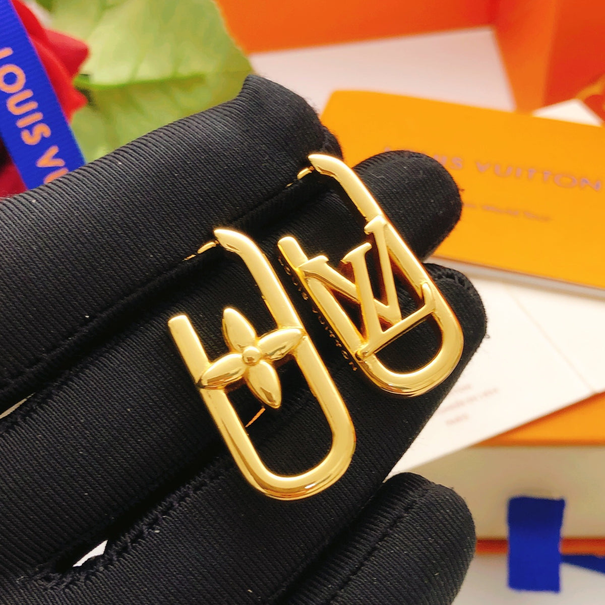 yellow brass Stud Earrings for women - product detail view