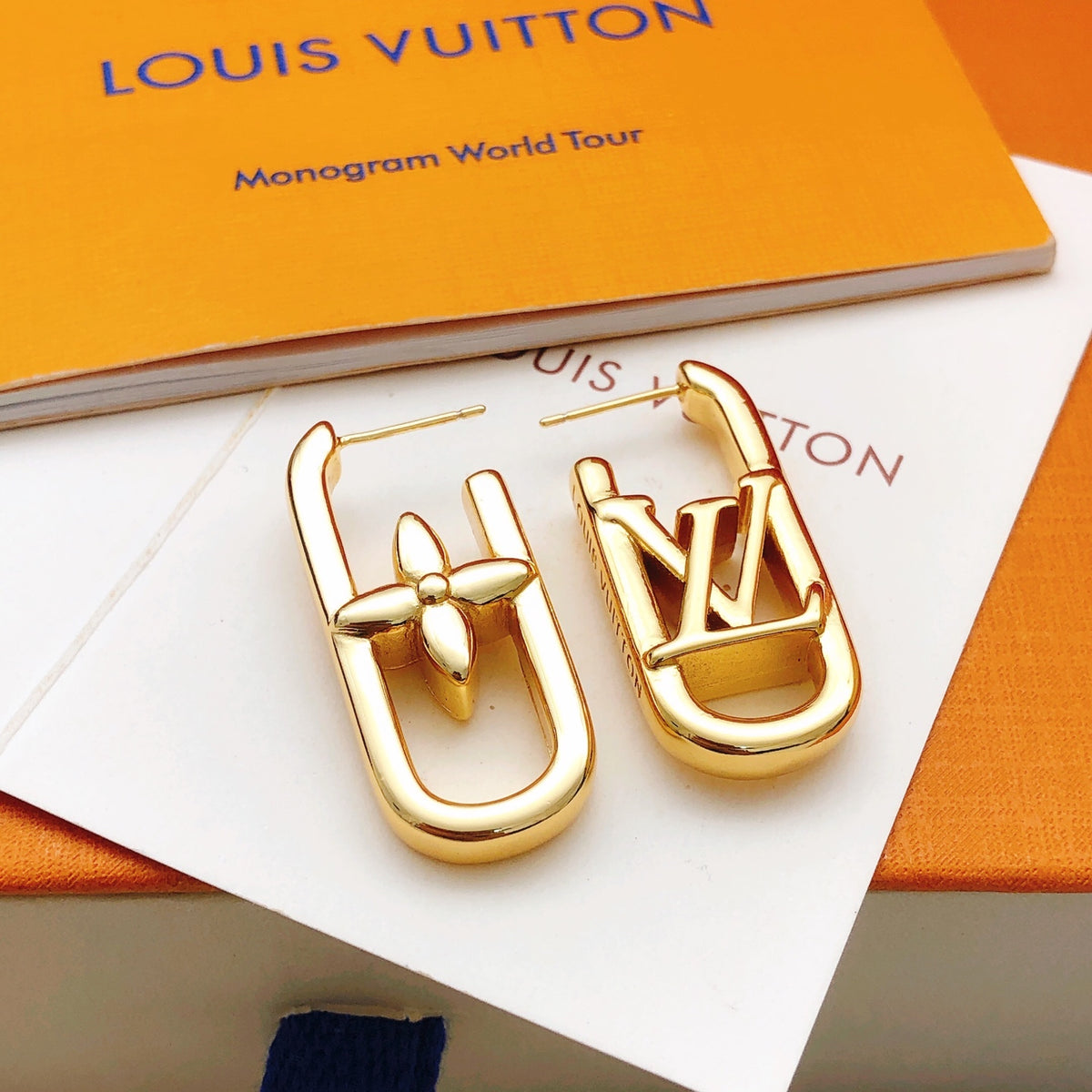 yellow brass Stud Earrings for women - alternate angle view 2