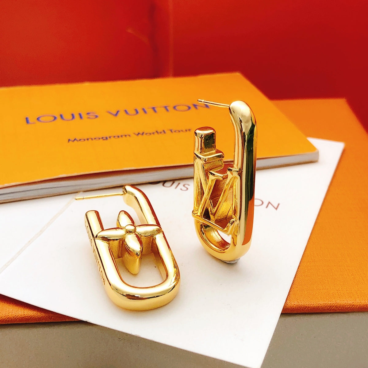 yellow brass Stud Earrings for women - alternate angle view 3