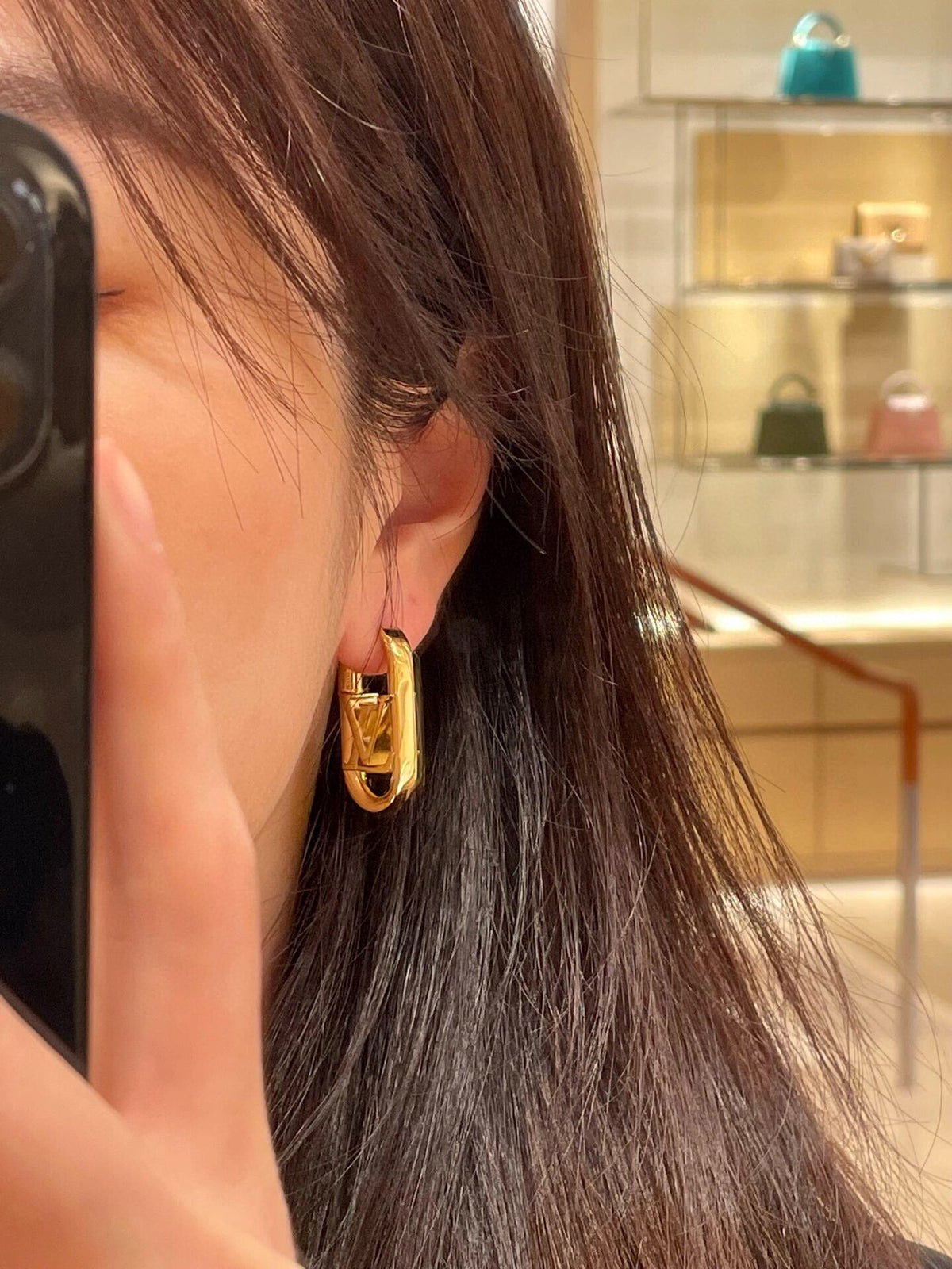 yellow brass Stud Earrings for women - alternate angle view 7
