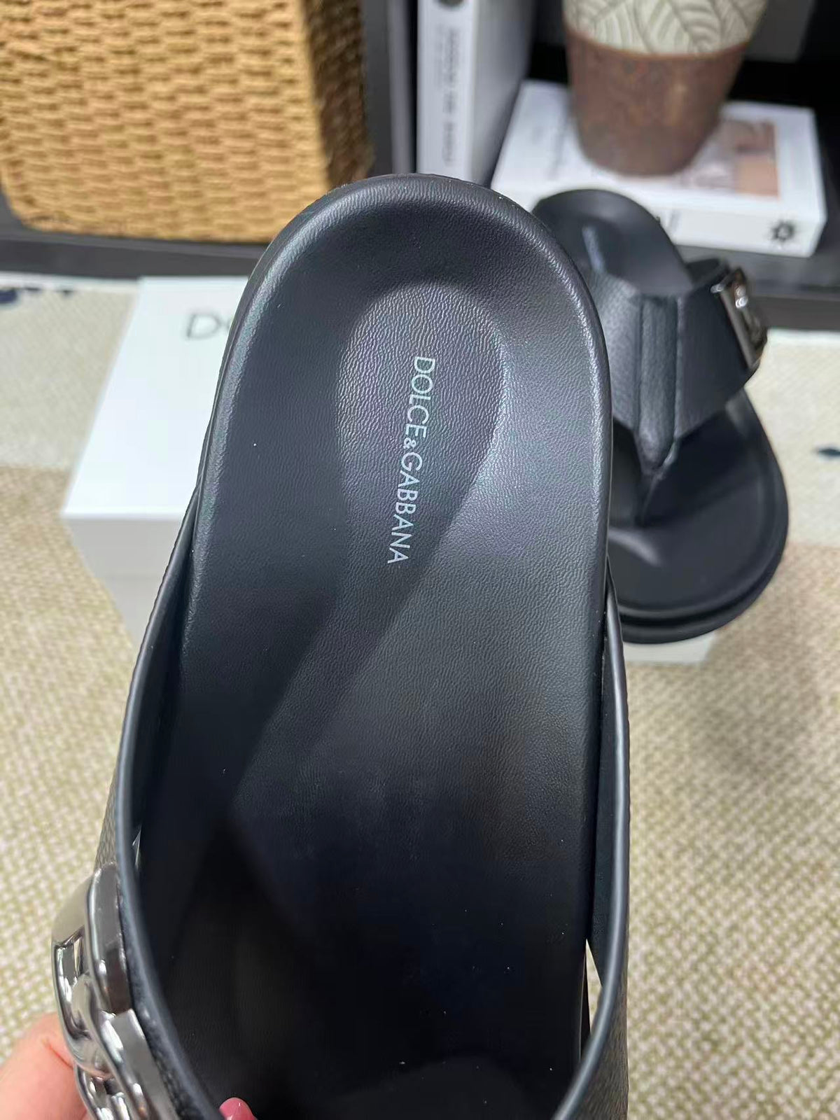 Dolce & Gabbana DG Men's Leather Strap Sandals with Aluminum Buckle