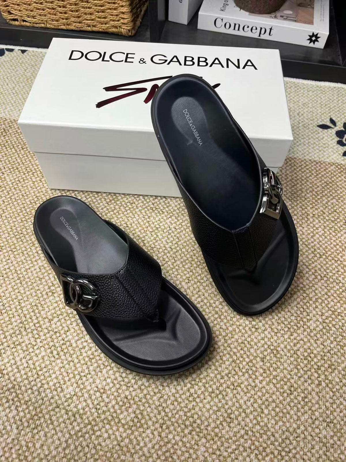 Dolce & Gabbana DG Men's Leather Strap Sandals with Aluminum Buckle