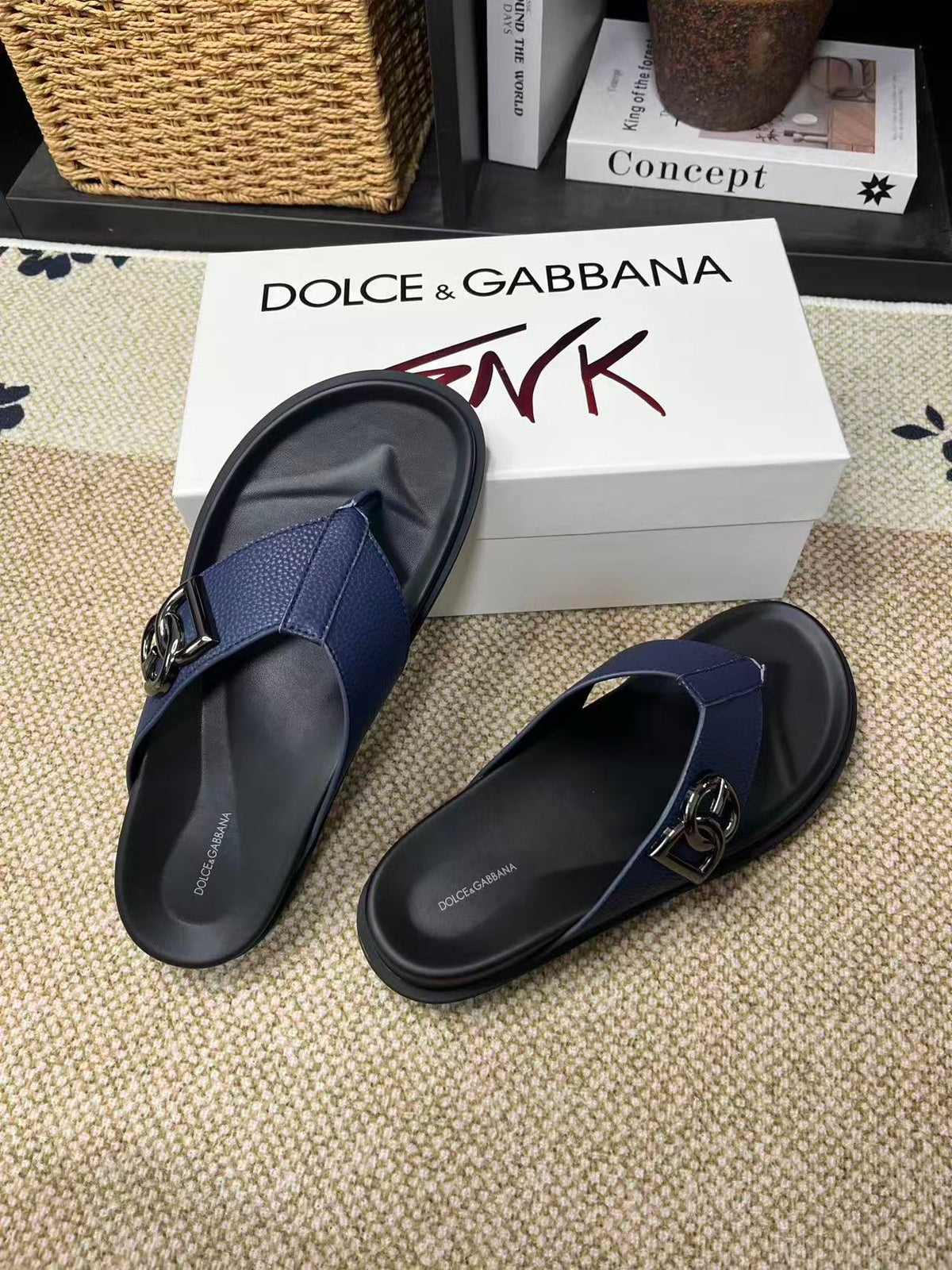 Dolce & Gabbana DG Men's Leather Strap Sandals with Aluminum Buckle