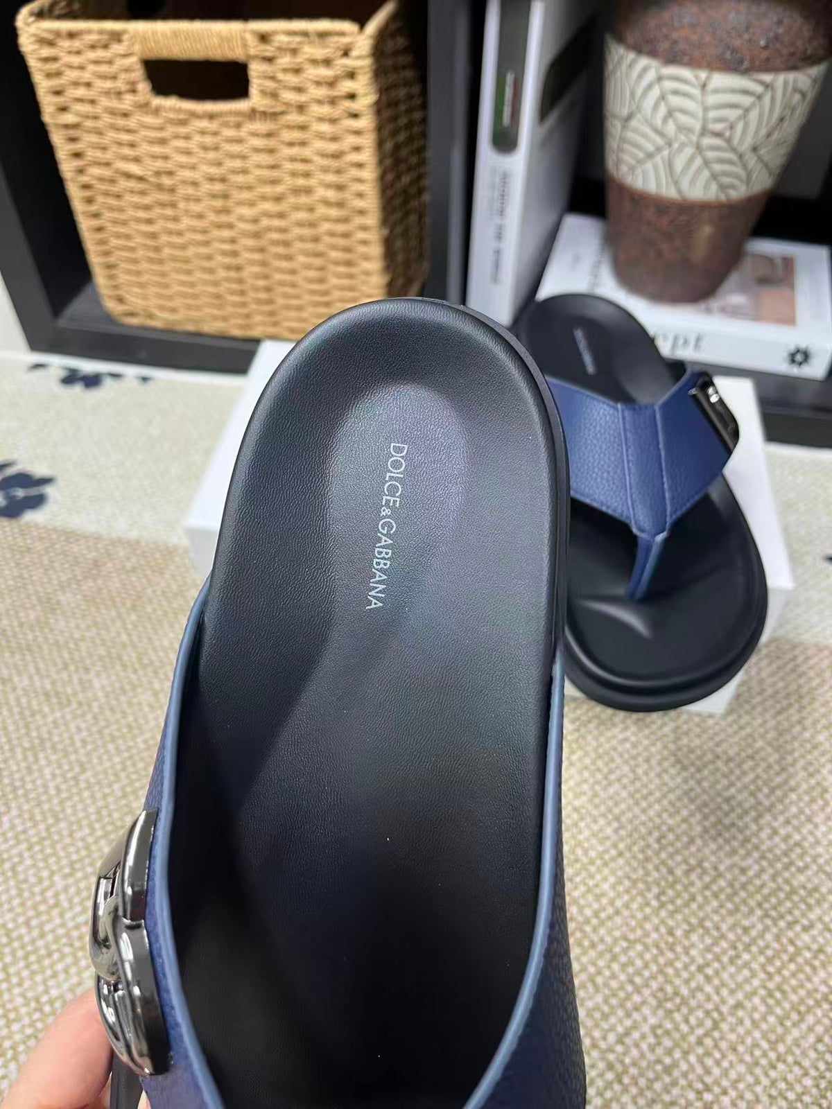 Dolce & Gabbana DG Men's Leather Strap Sandals with Aluminum Buckle