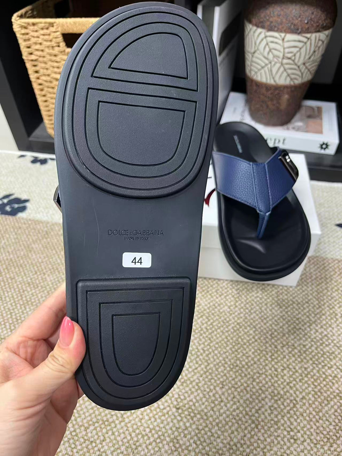 Dolce & Gabbana DG Men's Leather Strap Sandals with Aluminum Buckle
