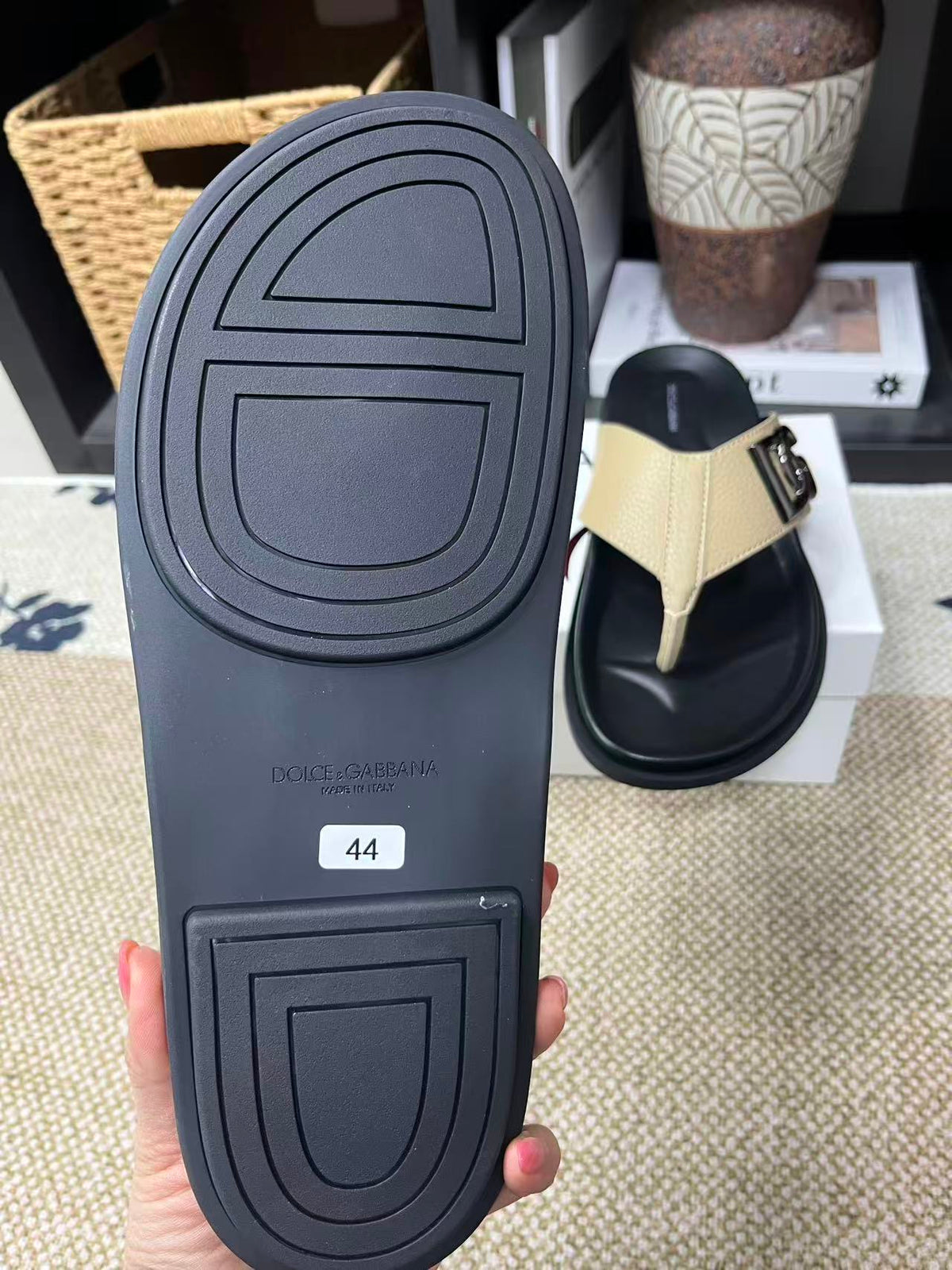 Dolce & Gabbana DG Men's Leather Strap Sandals with Aluminum Buckle