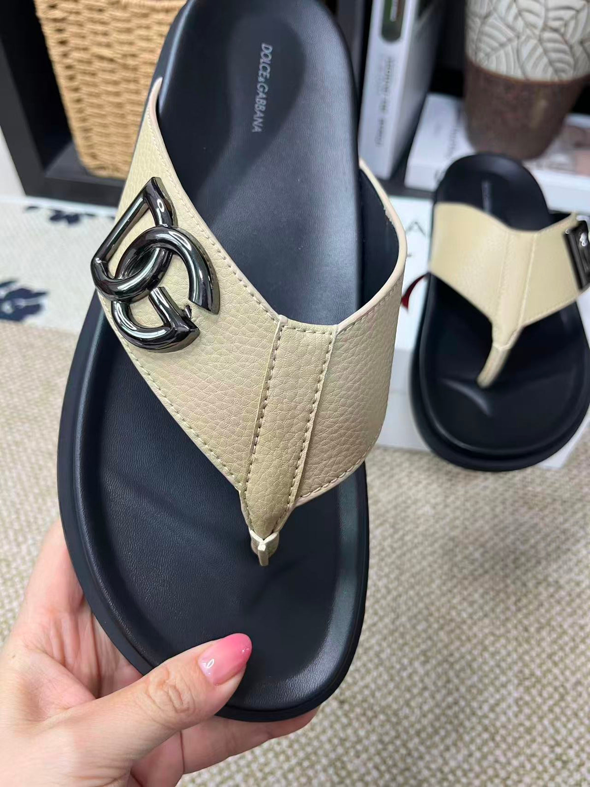 Dolce & Gabbana DG Men's Leather Strap Sandals with Aluminum Buckle