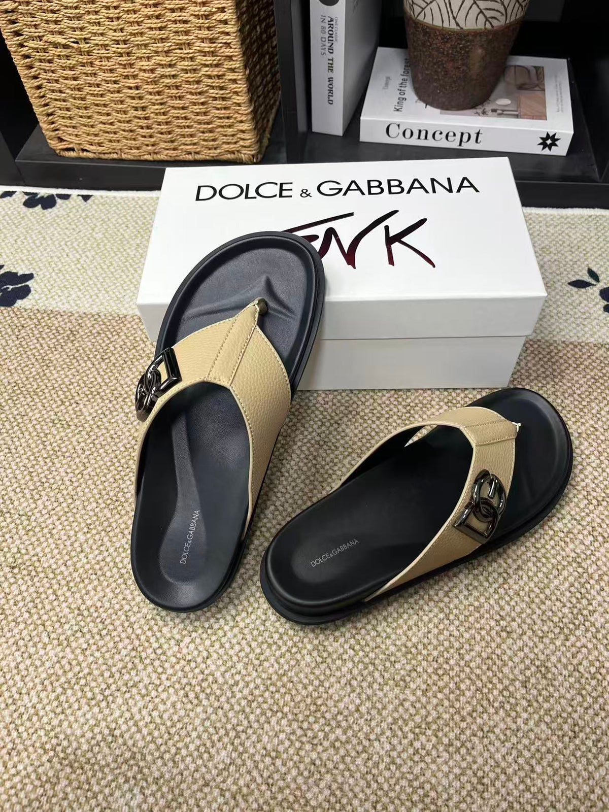 Dolce & Gabbana DG Men's Leather Strap Sandals with Aluminum Buckle