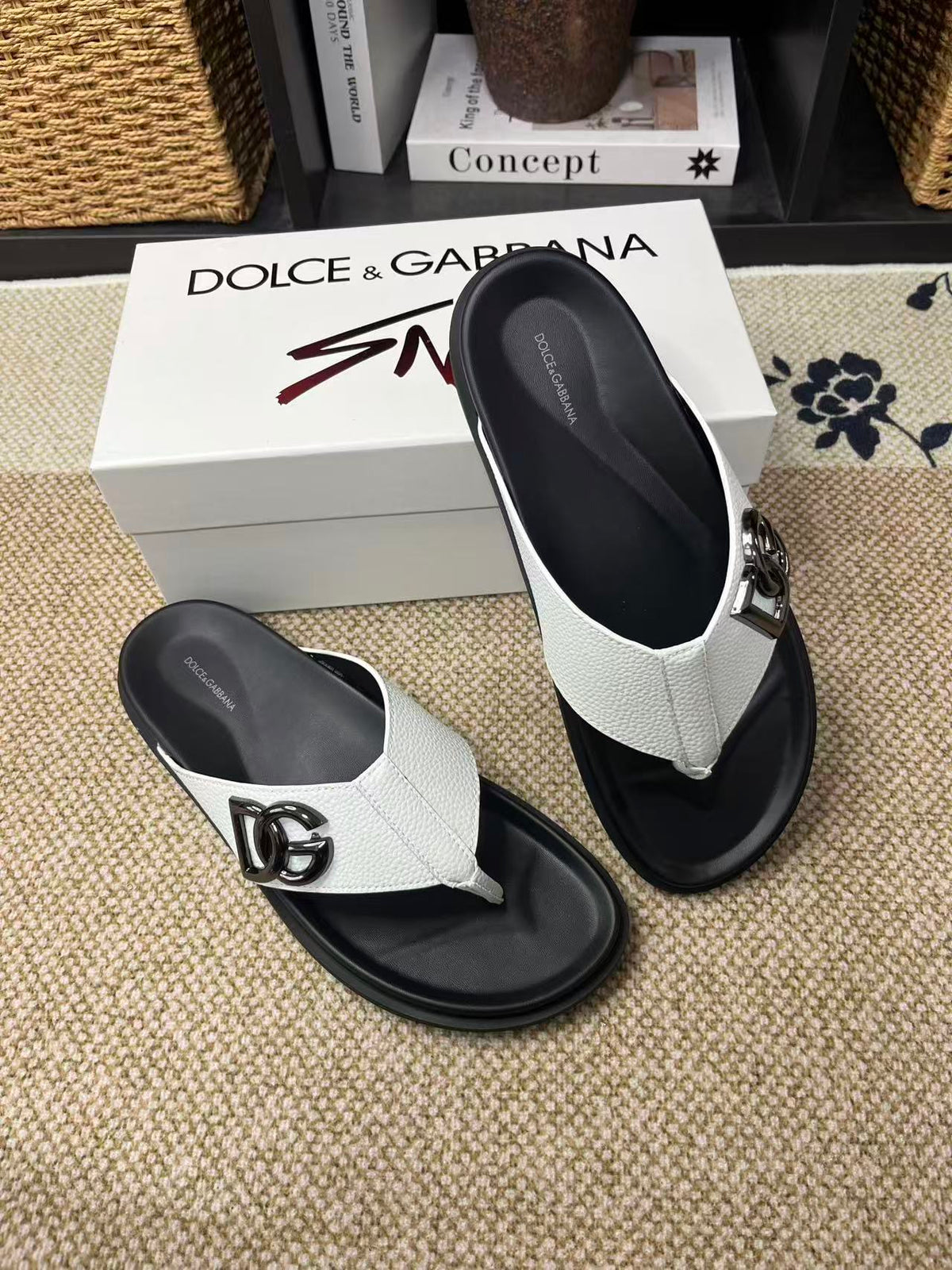 Dolce & Gabbana DG Men's Leather Strap Sandals with Aluminum Buckle