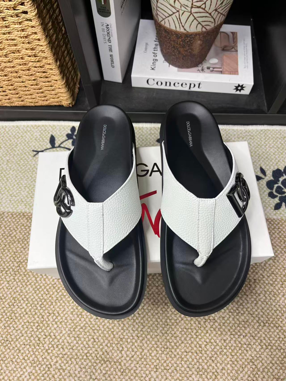 Dolce & Gabbana DG Men's Leather Strap Sandals with Aluminum Buckle