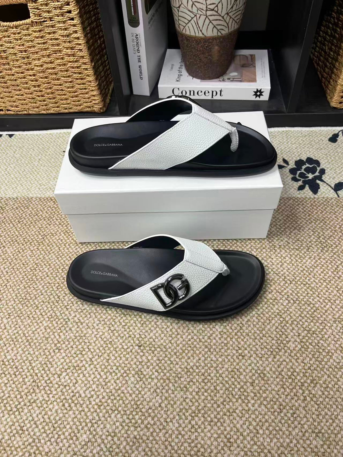 Dolce & Gabbana DG Men's Leather Strap Sandals with Aluminum Buckle