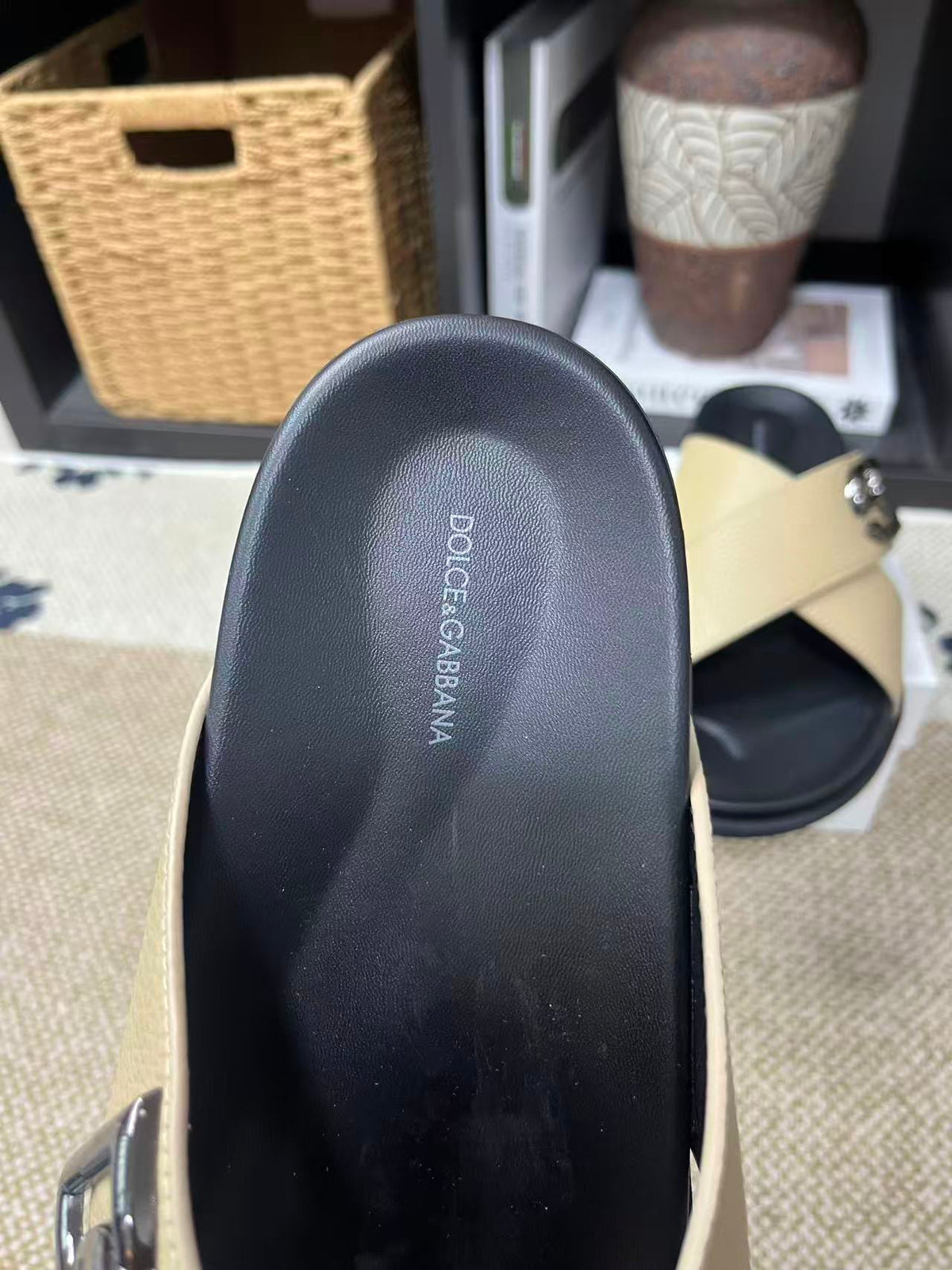 Dolce & Gabbana DG Men's Leather Strap Sandals with Aluminum Buckle
