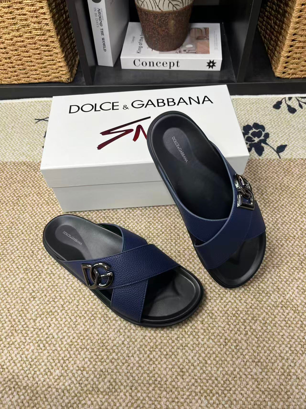 Dolce & Gabbana DG Men's Leather Strap Sandals with Aluminum Buckle