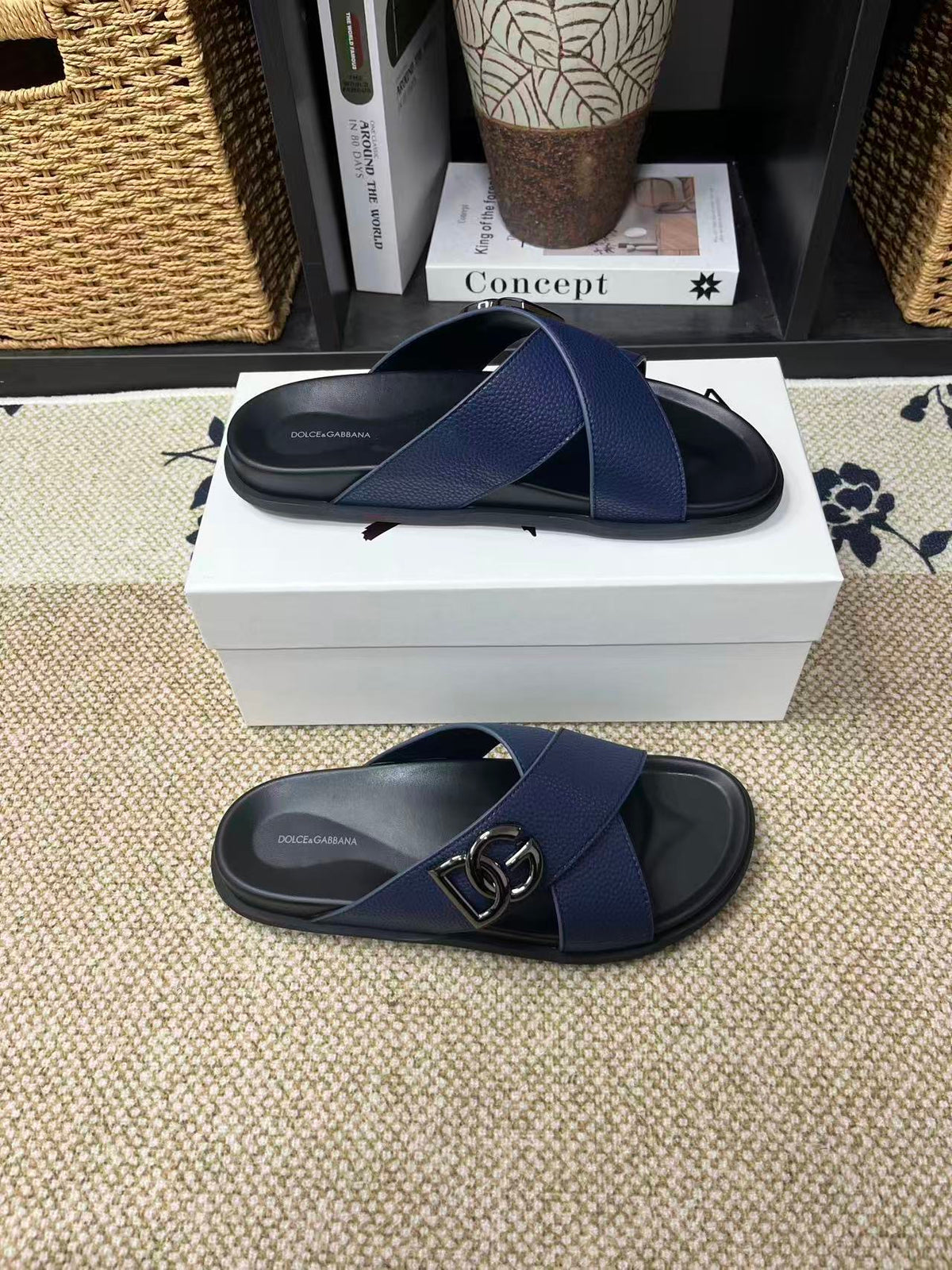 Dolce & Gabbana DG Men's Leather Strap Sandals with Aluminum Buckle