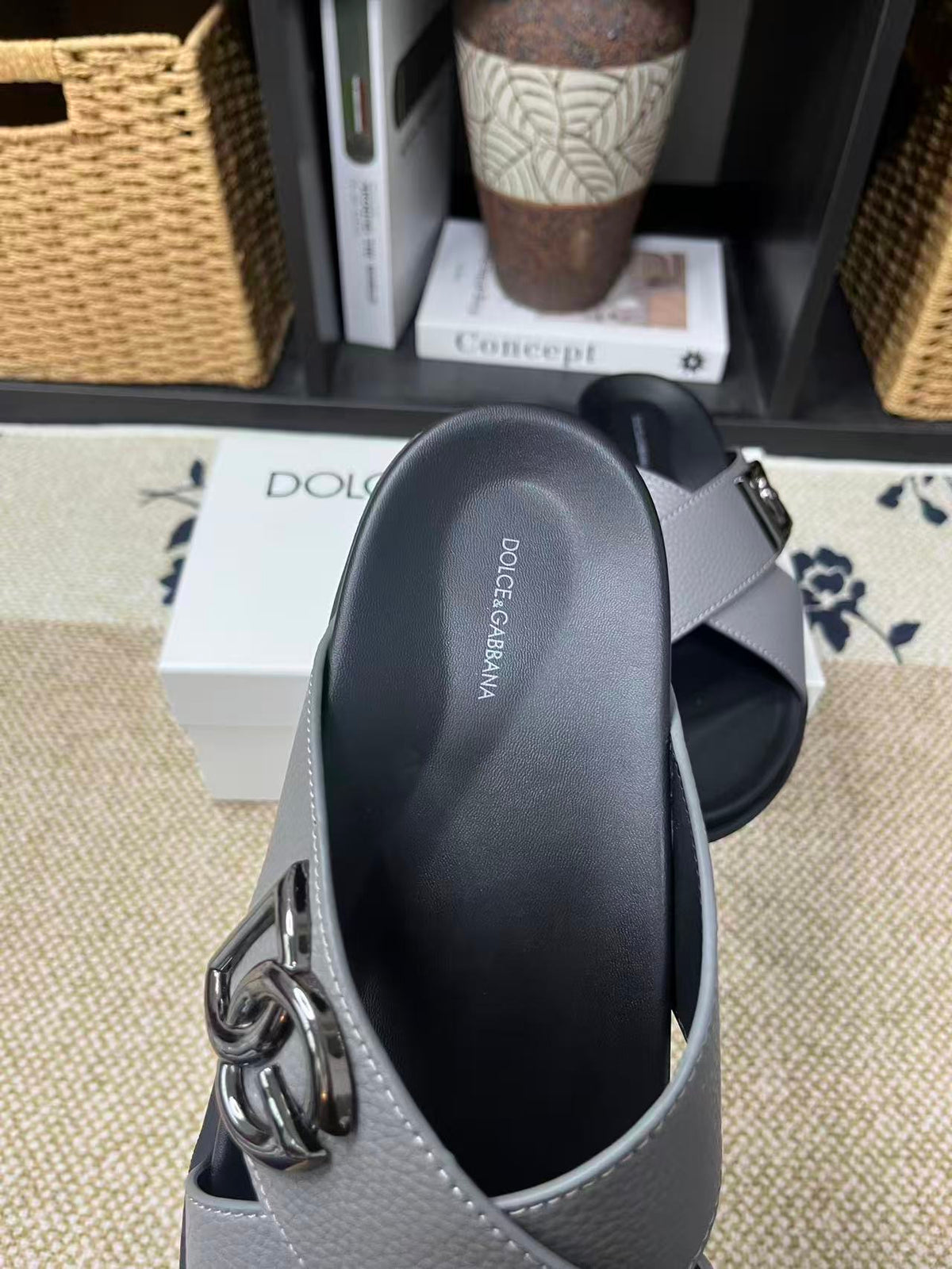 Dolce & Gabbana DG Men's Leather Strap Sandals with Aluminum Buckle