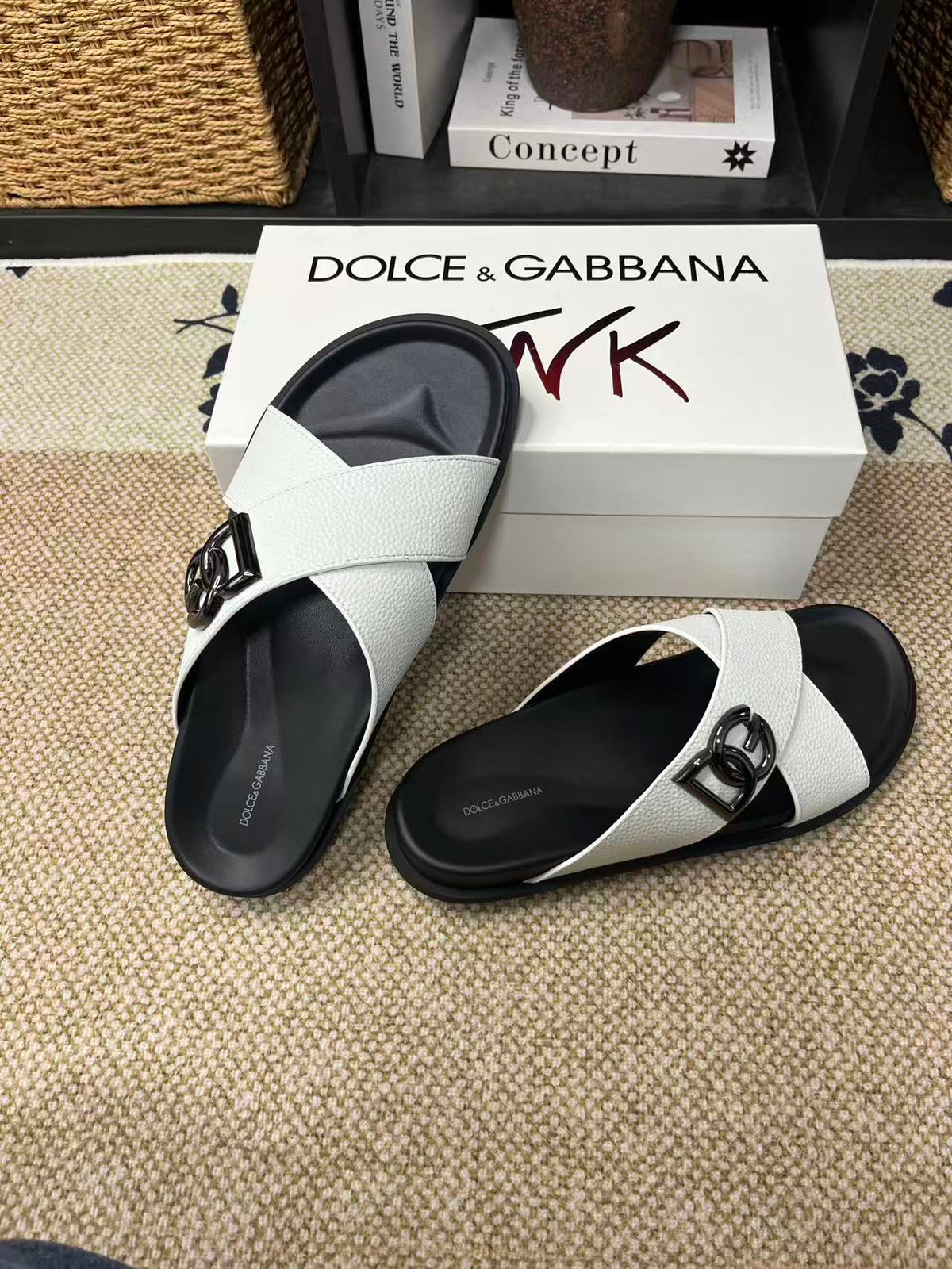 Dolce & Gabbana DG Men's Leather Strap Sandals with Aluminum Buckle