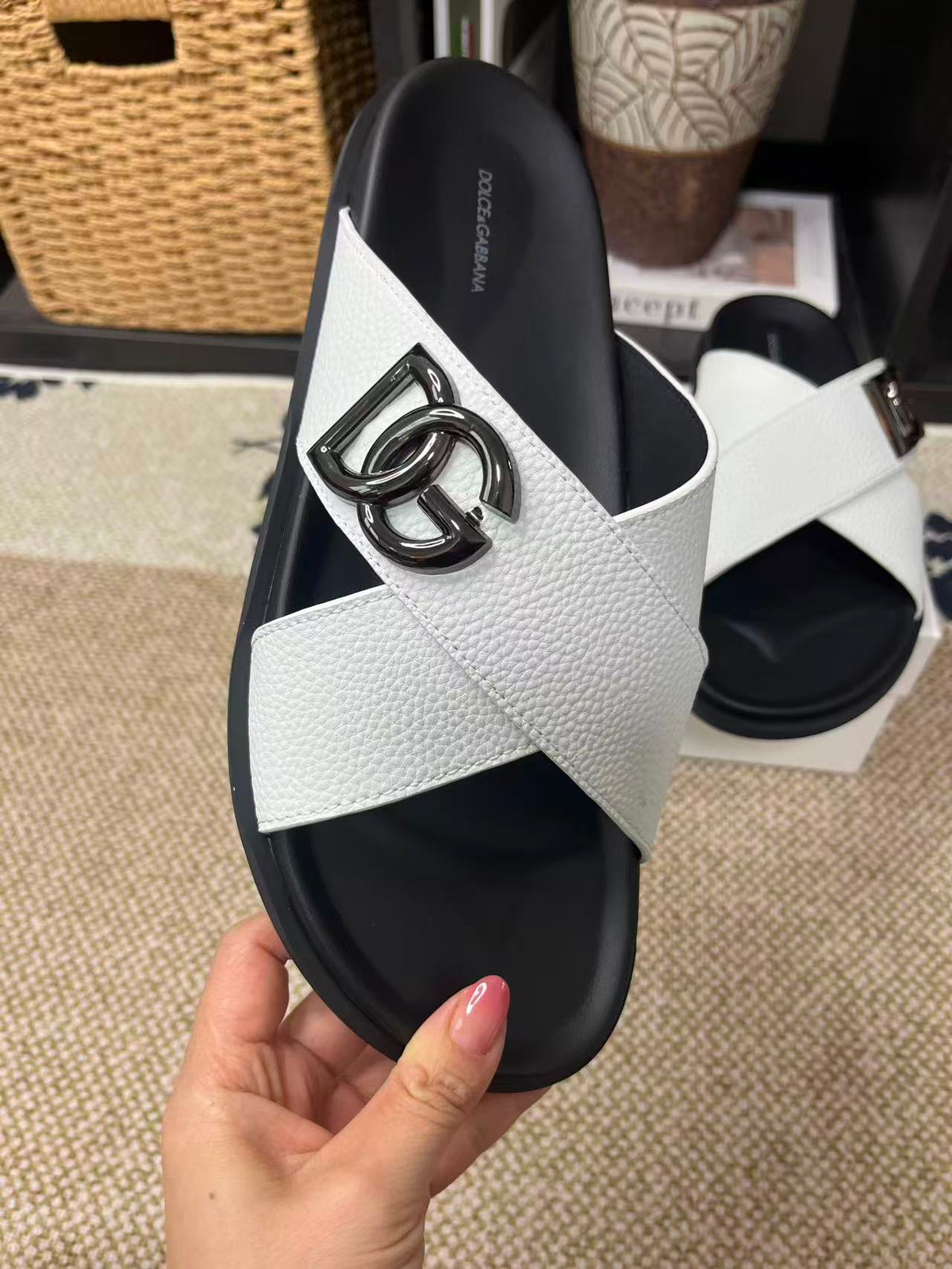 Dolce & Gabbana DG Men's Leather Strap Sandals with Aluminum Buckle