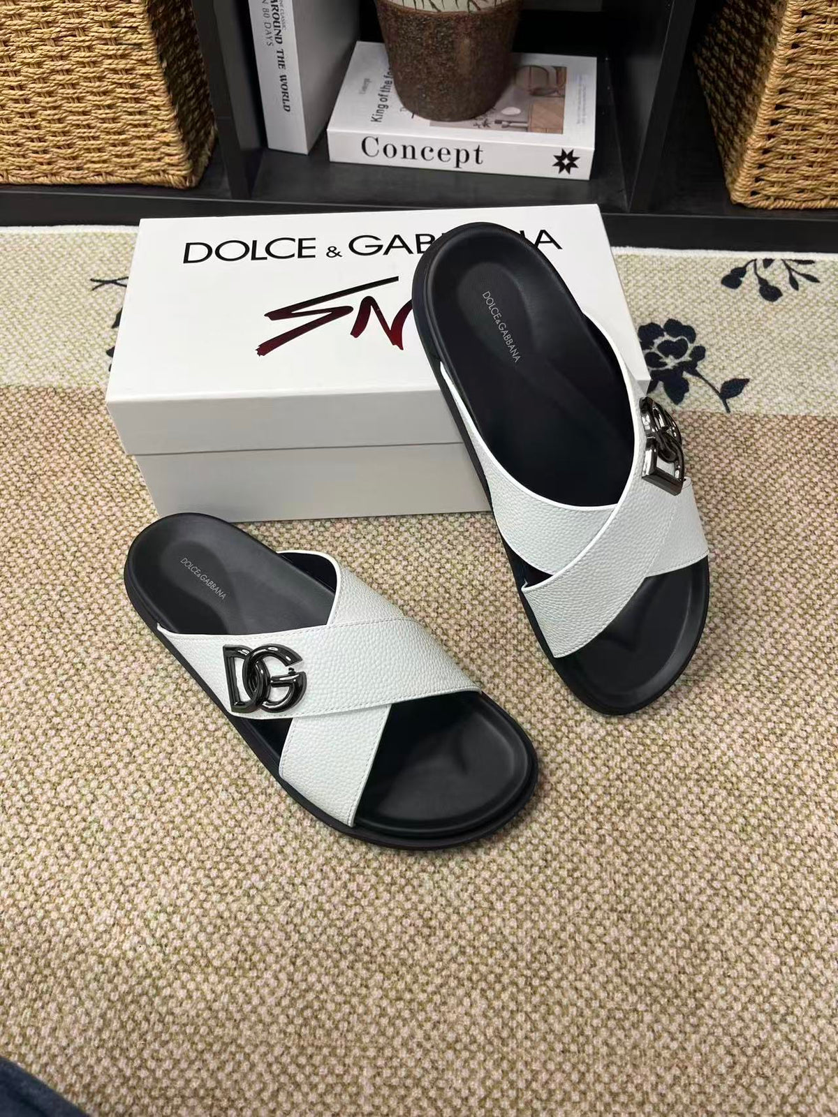 Dolce & Gabbana DG Men's Leather Strap Sandals with Aluminum Buckle