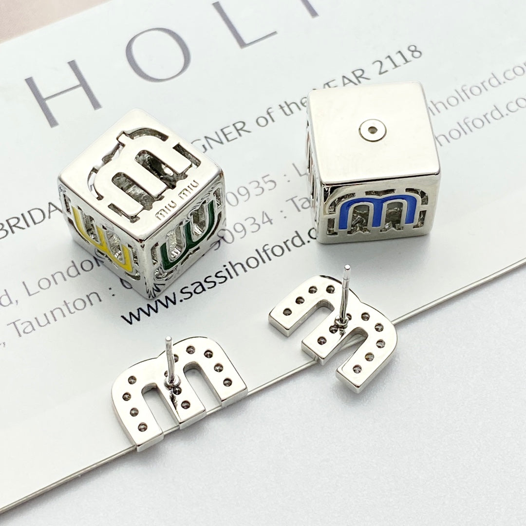 silver crystal letter Stud Earrings for women - alternate angle view 5