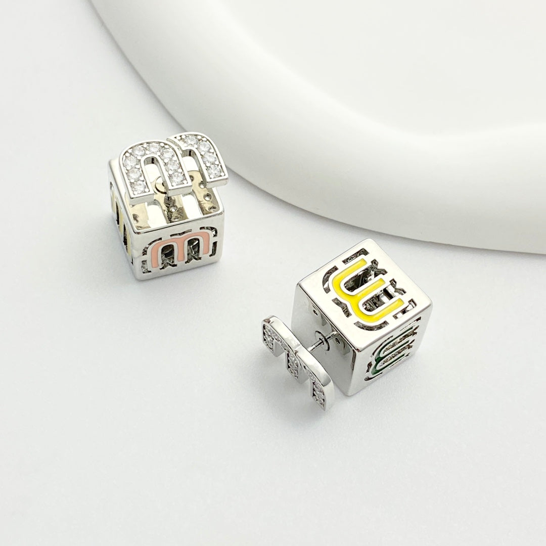 silver crystal letter Stud Earrings for women - alternate angle view 6
