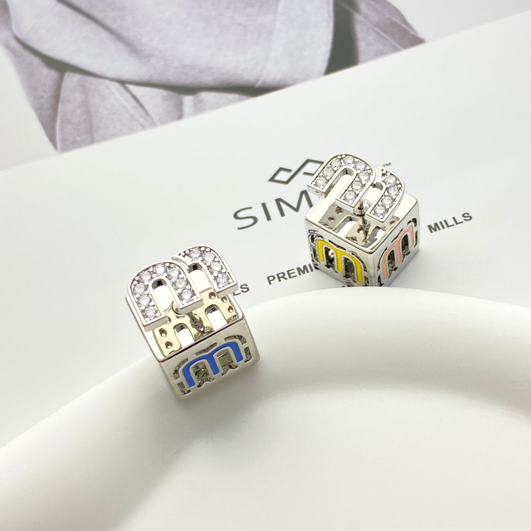 silver crystal letter Stud Earrings for women - alternate angle view 2