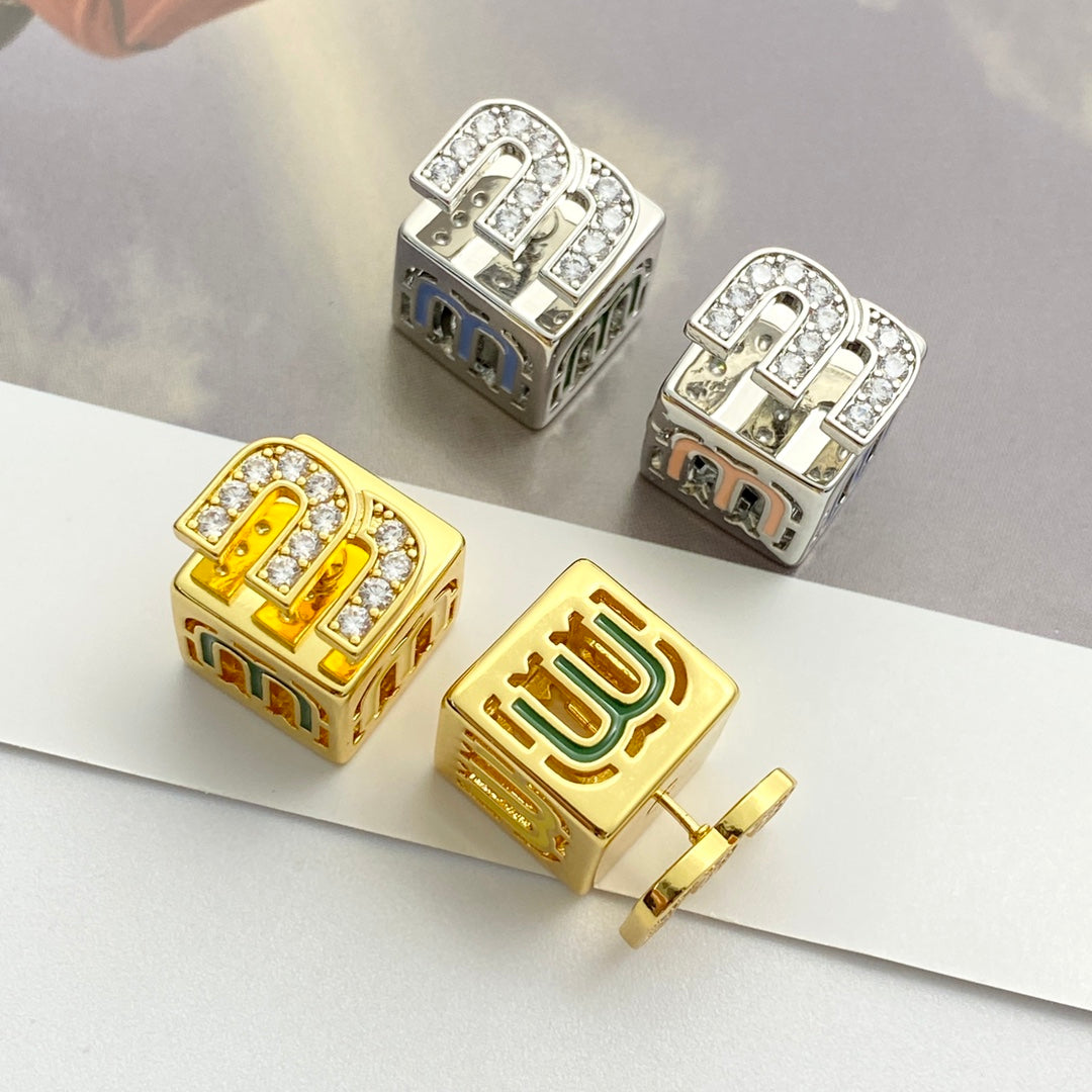 silver crystal letter Stud Earrings for women - alternate angle view 7