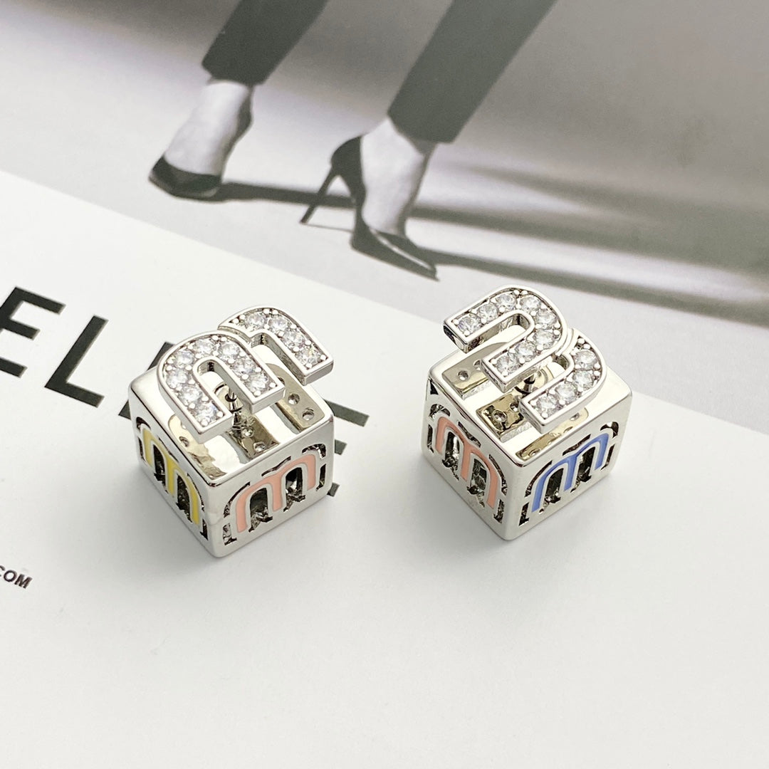silver crystal letter Stud Earrings for women - alternate angle view 4