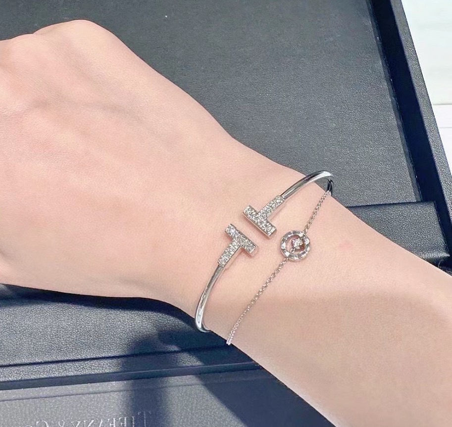 rose gold crystal rose Bangle for women - alternate angle view 3