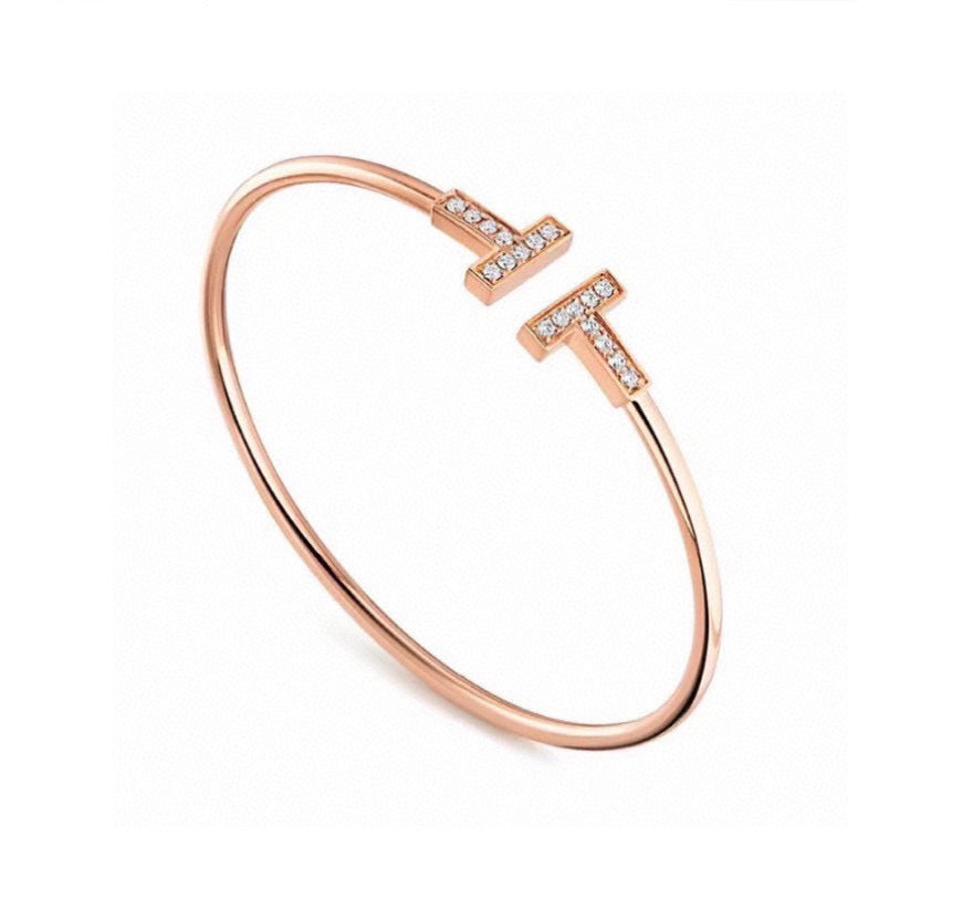 rose gold crystal rose Bangle for women - product detail view