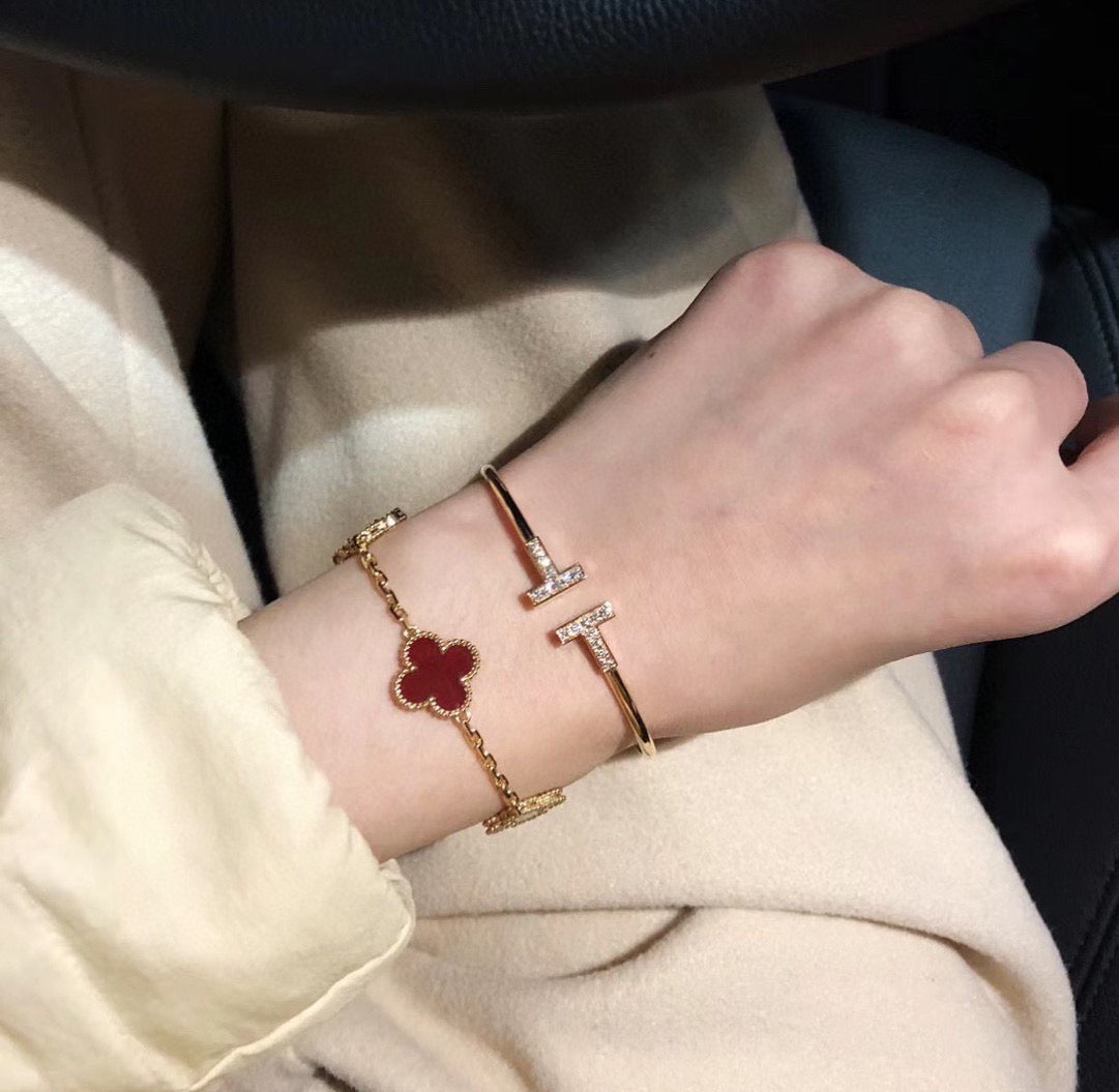 rose gold crystal rose Bangle for women - alternate angle view 5