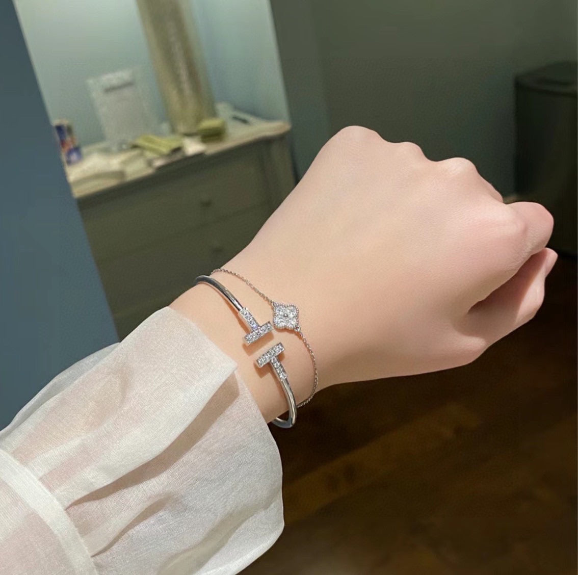 rose gold crystal rose Bangle for women - alternate angle view 8