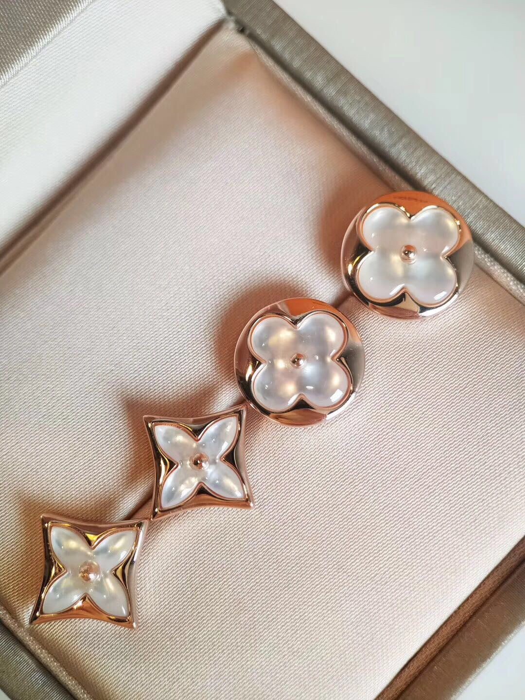 white shell floral Stud Earrings for unisex couple - alternate angle view 7