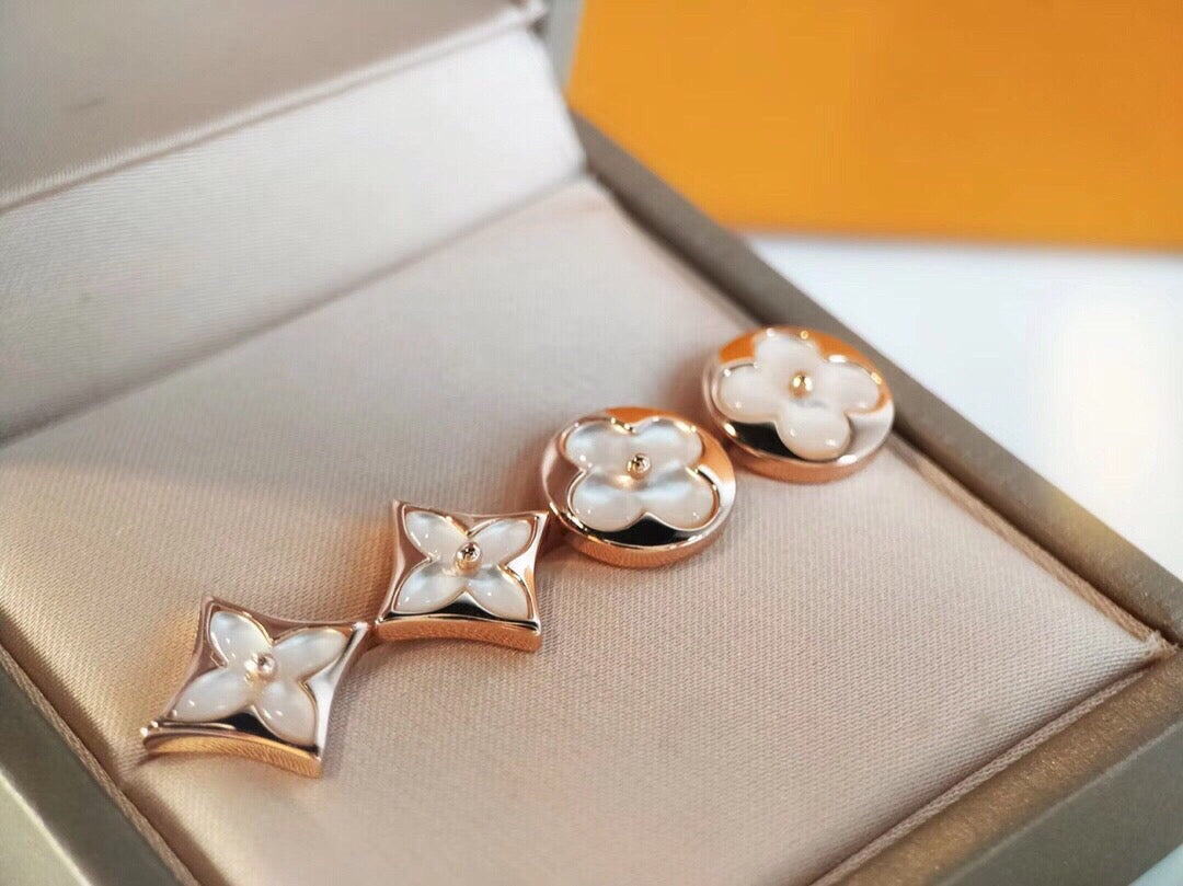 white shell floral Stud Earrings for unisex couple - alternate angle view 4