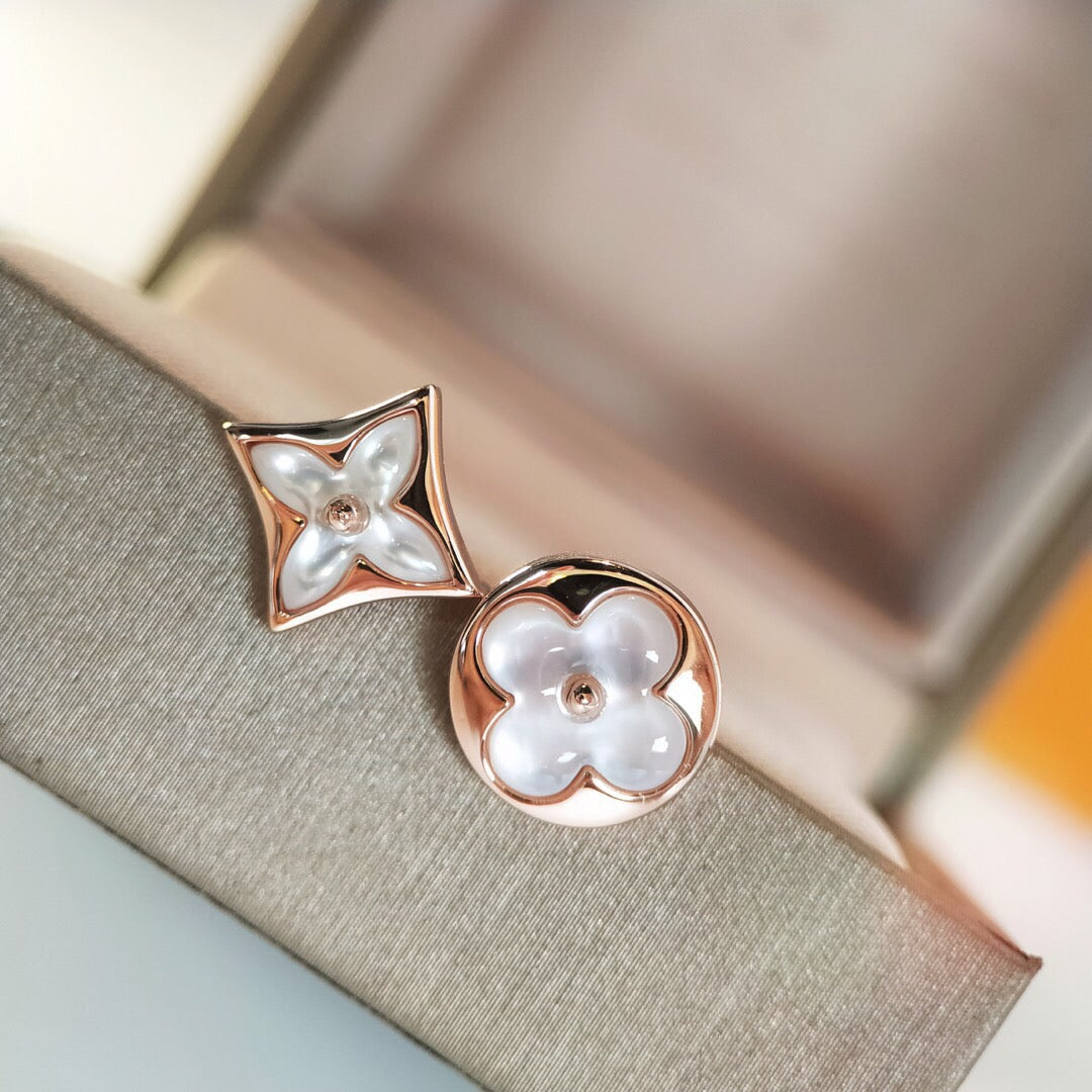 white shell floral Stud Earrings for unisex couple - product detail view