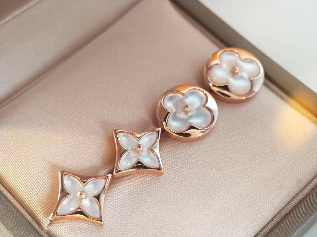 white shell floral Stud Earrings for unisex couple - alternate angle view 9