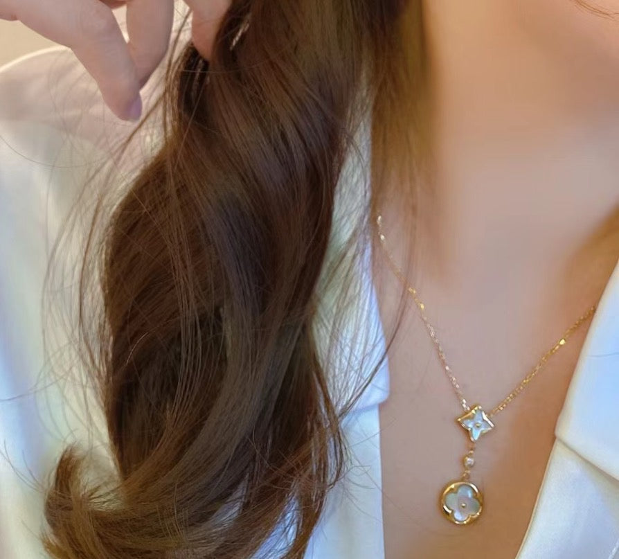 rose gold 18k gold plate clover Necklace for women - alternate angle view 3