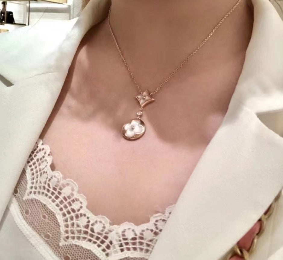 rose gold 18k gold plate clover Necklace for women - alternate angle view 5