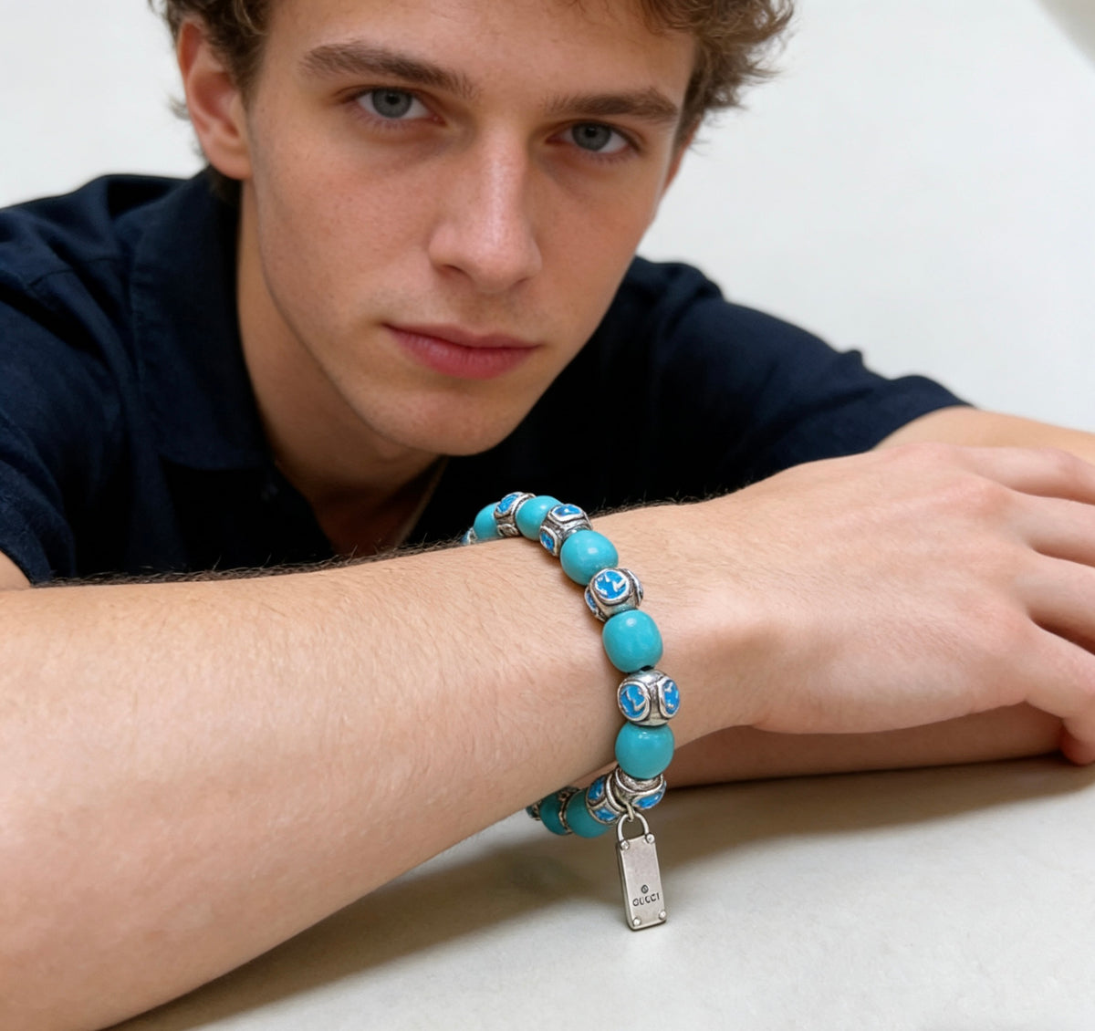 antique stone vintage Bracelet for men - alternate angle view 3