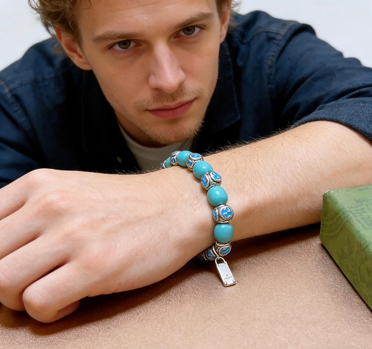 antique stone vintage Bracelet for men - alternate angle view 8