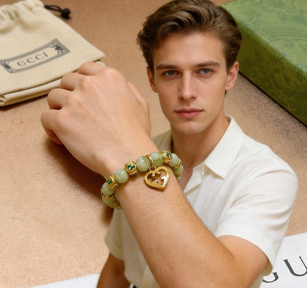 antique stone vintage Bracelet for men - alternate angle view 2