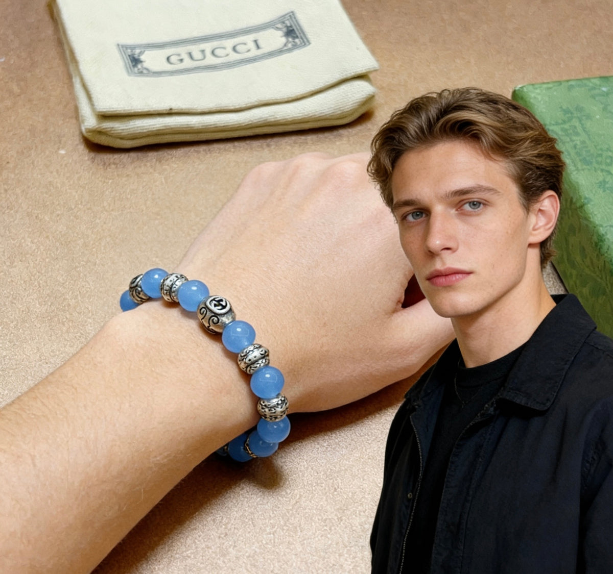 antique jade vintage Bracelet for men - alternate angle view 7