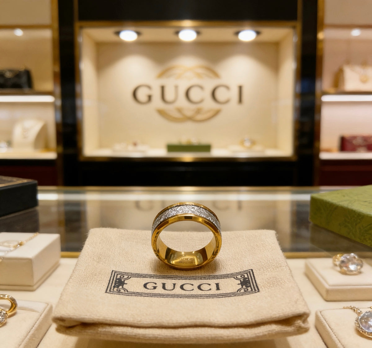 gold double g Ring for men - alternate angle view 2